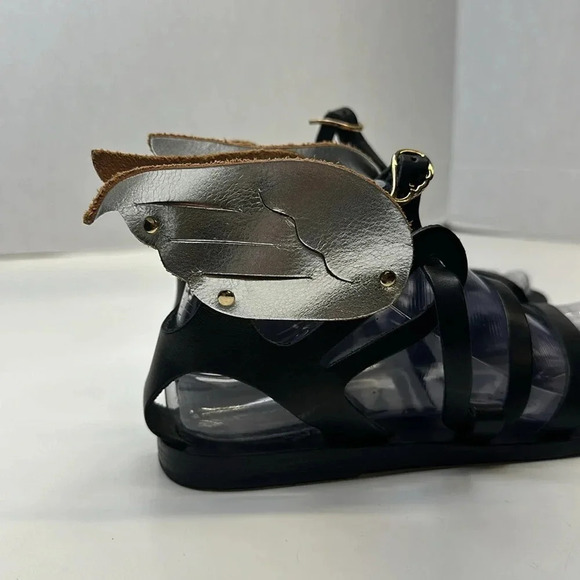 Ancient Greek Sandals Nephele Winged Open Toe Shoes Leather Black Silver Size 7 - Picture 4 of 13